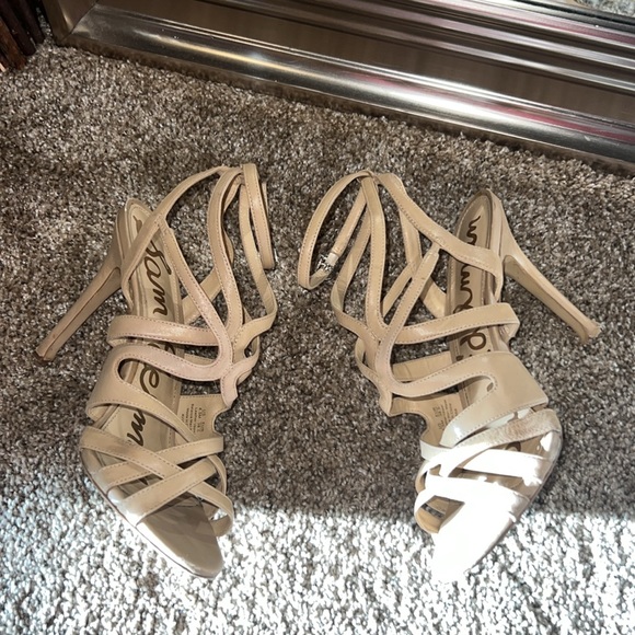 Sam Edelman nude tan leather strappy high heel sandals 4.5” heel height size 8.5 - Picture 7 of 12